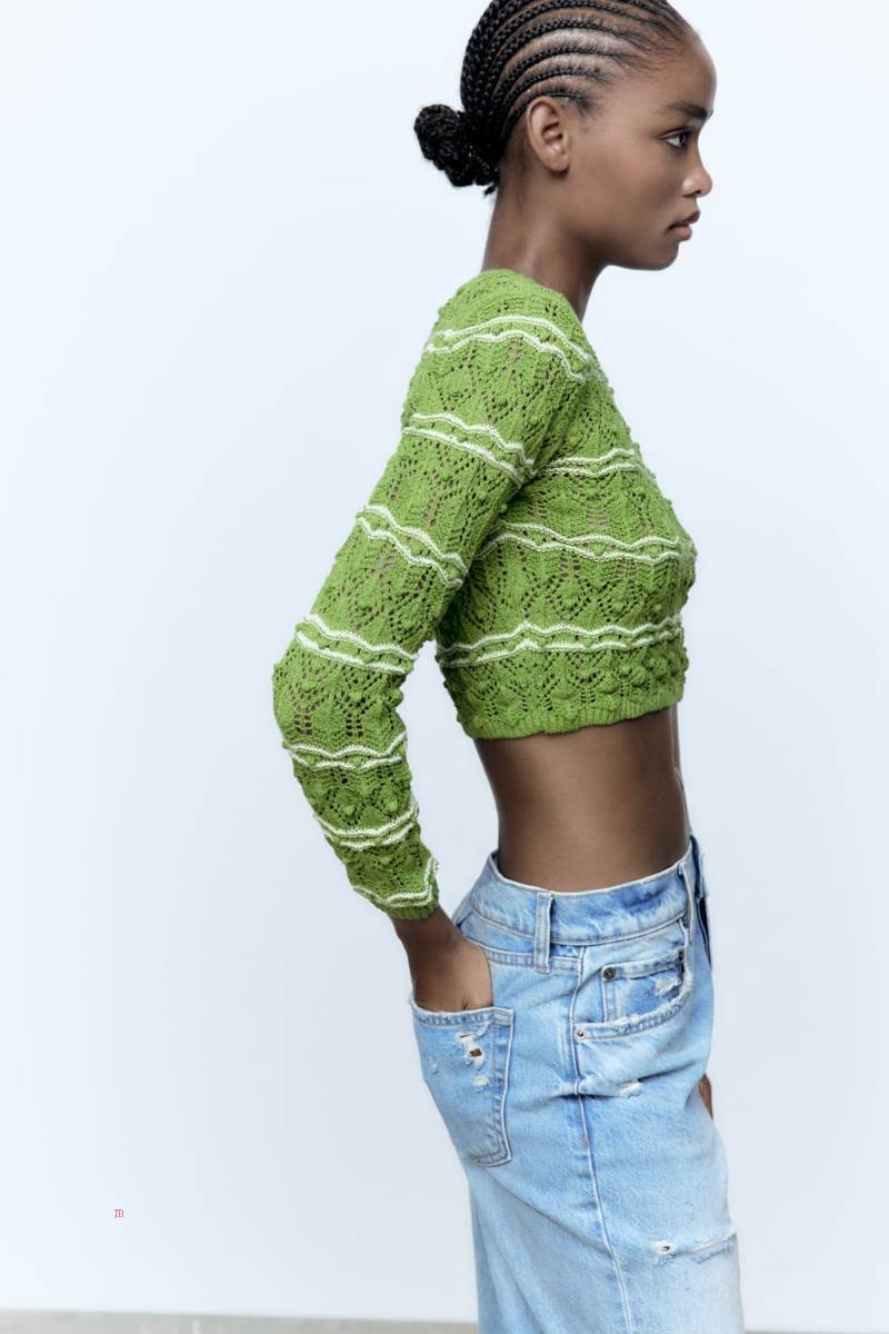 ZARA TEXTURED CROPPED KNIT Tröjor Dam Ljusgröna | AFYQJ-9426