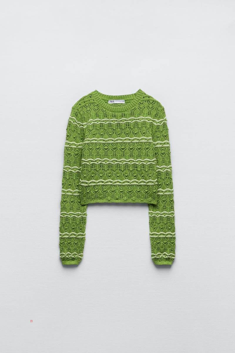 ZARA TEXTURED CROPPED KNIT Tröjor Dam Ljusgröna | AFYQJ-9426