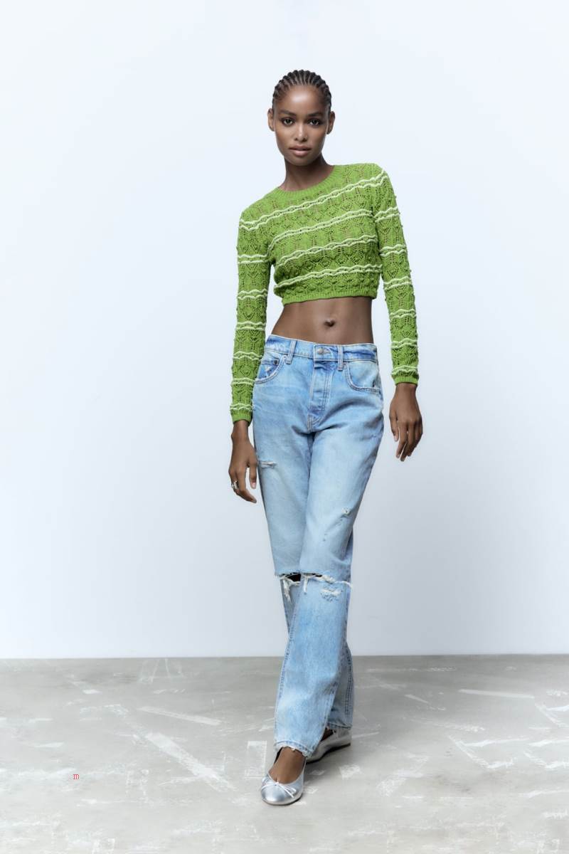 ZARA TEXTURED CROPPED KNIT Tröjor Dam Ljusgröna | AFYQJ-9426