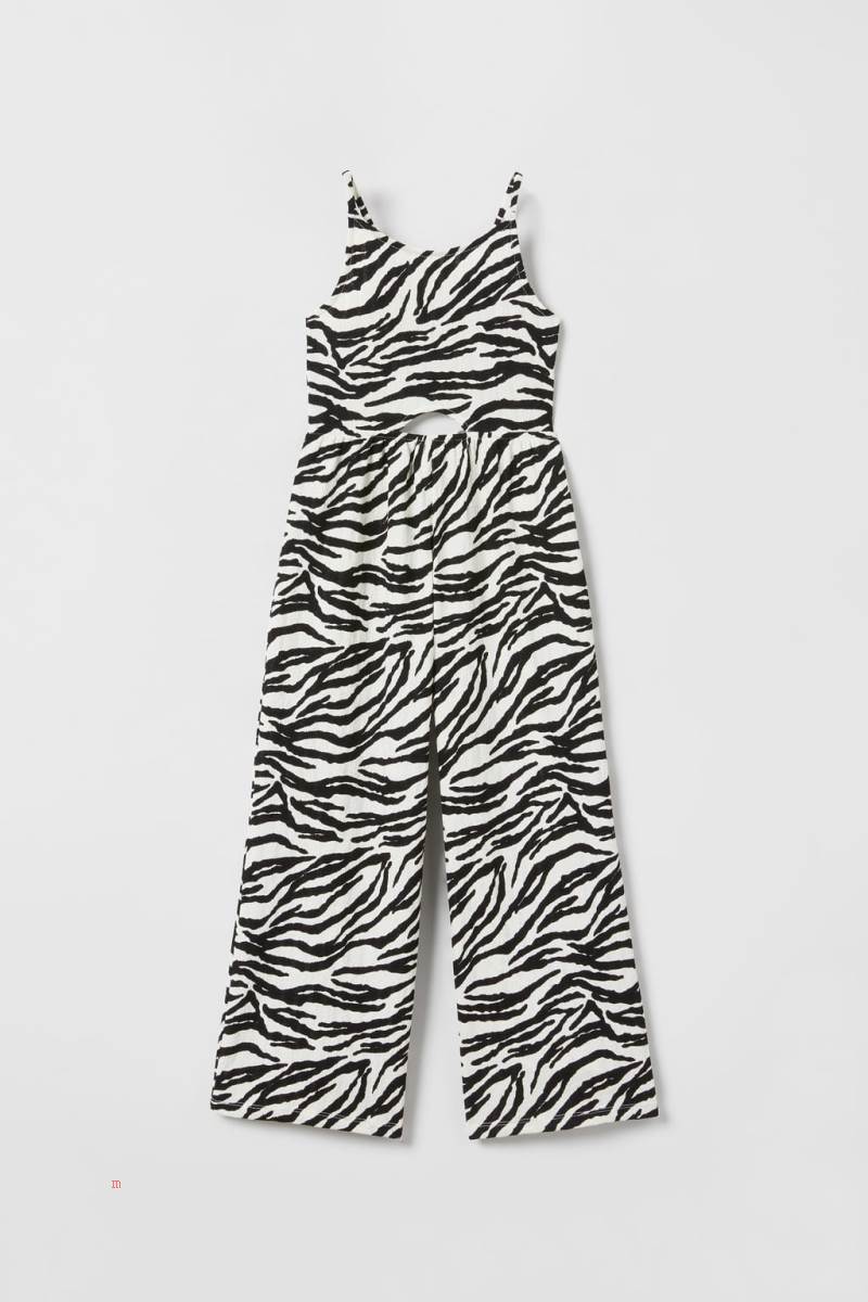 ZARA TEXTURED CUT-OUT WITH ANIMAL PRINT Jumpsuit Tjej Svarta Vita | FOKJE-0726