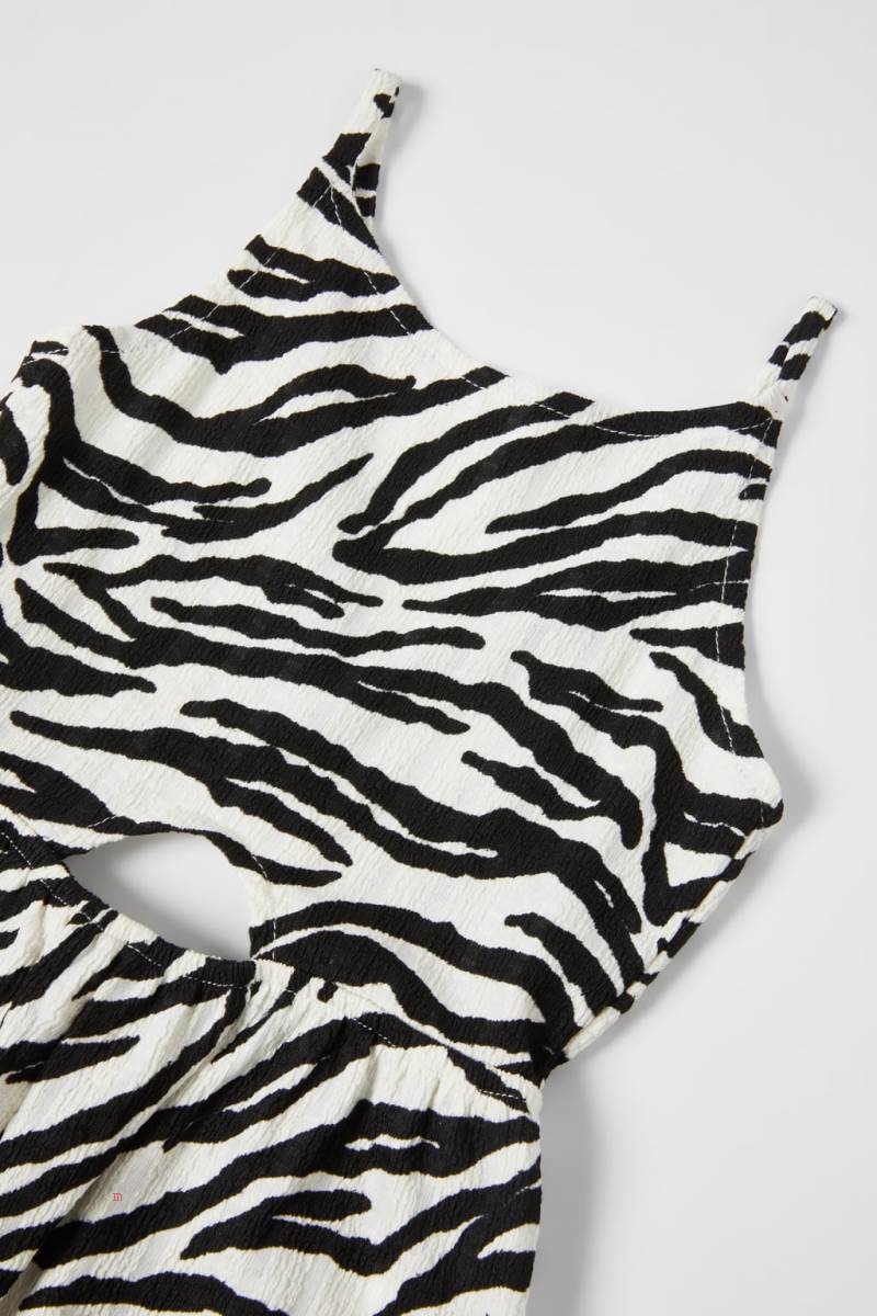 ZARA TEXTURED CUT-OUT WITH ANIMAL PRINT Jumpsuit Tjej Svarta Vita | FOKJE-0726