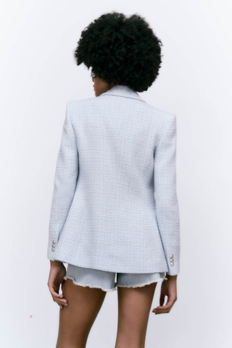 ZARA TEXTURED DOUBLE-BREASTED Blazers Dam Vita Blå | BJXID-3791