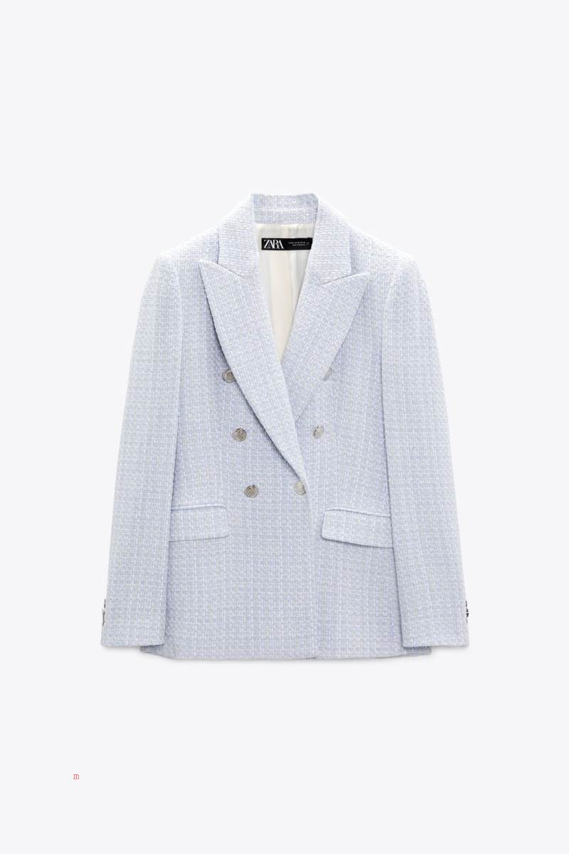 ZARA TEXTURED DOUBLE-BREASTED Blazers Dam Vita Blå | BJXID-3791