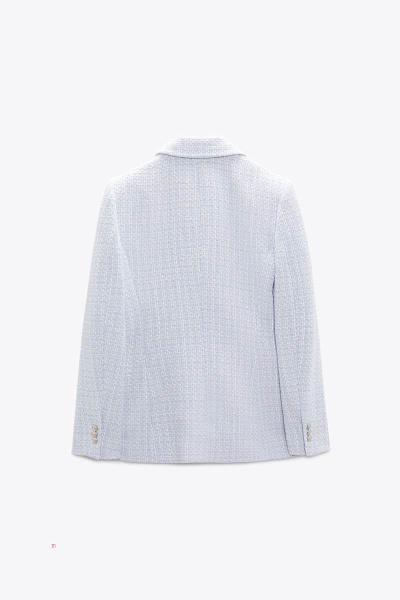 ZARA TEXTURED DOUBLE-BREASTED Blazers Dam Vita Blå | BJXID-3791