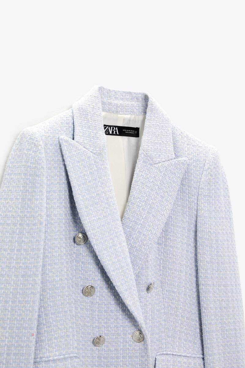ZARA TEXTURED DOUBLE-BREASTED Blazers Dam Vita Blå | BJXID-3791