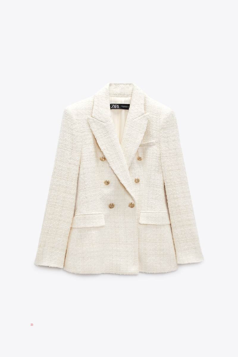 ZARA TEXTURED DOUBLE-BREASTED Blazers Dam Grå Vita | ITMNZ-3602
