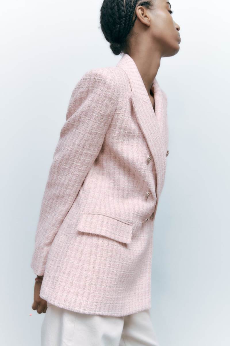 ZARA TEXTURED DOUBLE-BREASTED Blazers Dam Rosa Vita | MBQGZ-7105
