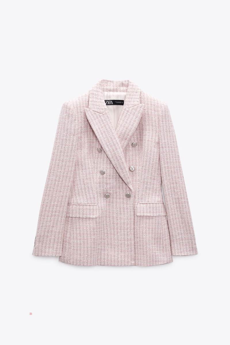 ZARA TEXTURED DOUBLE-BREASTED Blazers Dam Rosa Vita | MBQGZ-7105