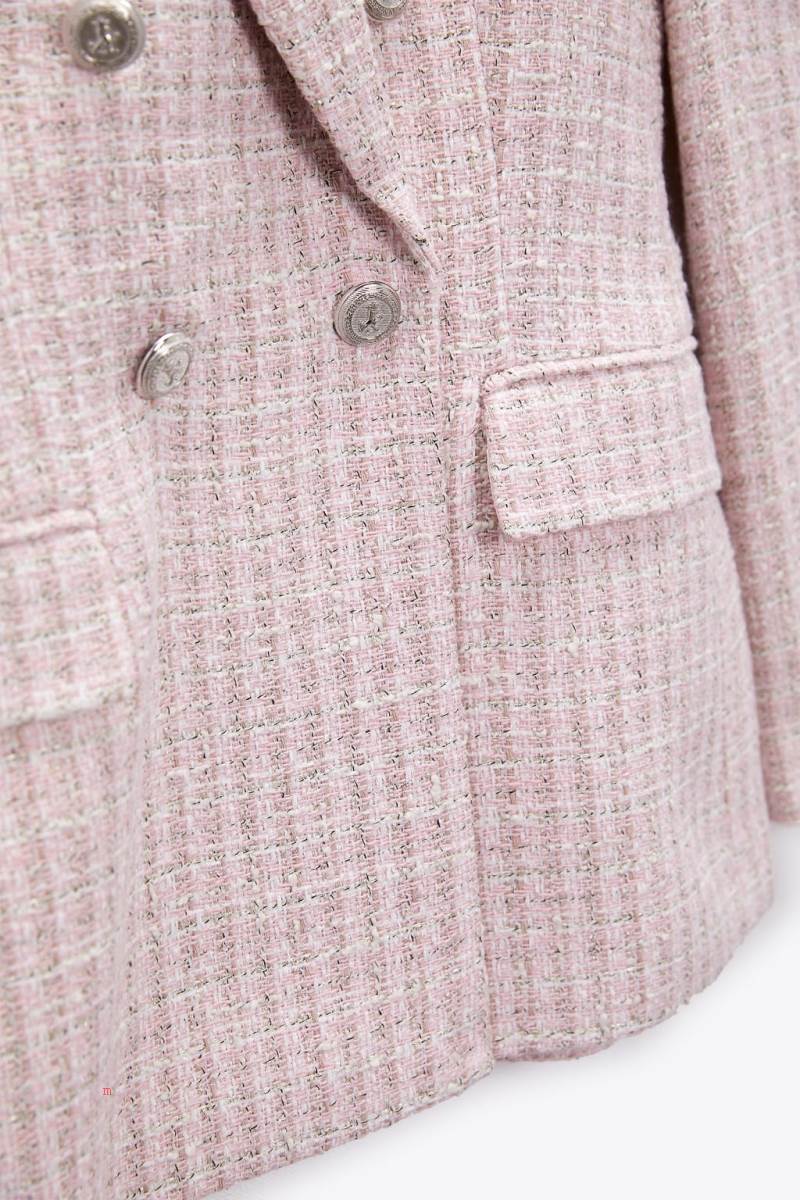 ZARA TEXTURED DOUBLE-BREASTED Blazers Dam Rosa Vita | MBQGZ-7105