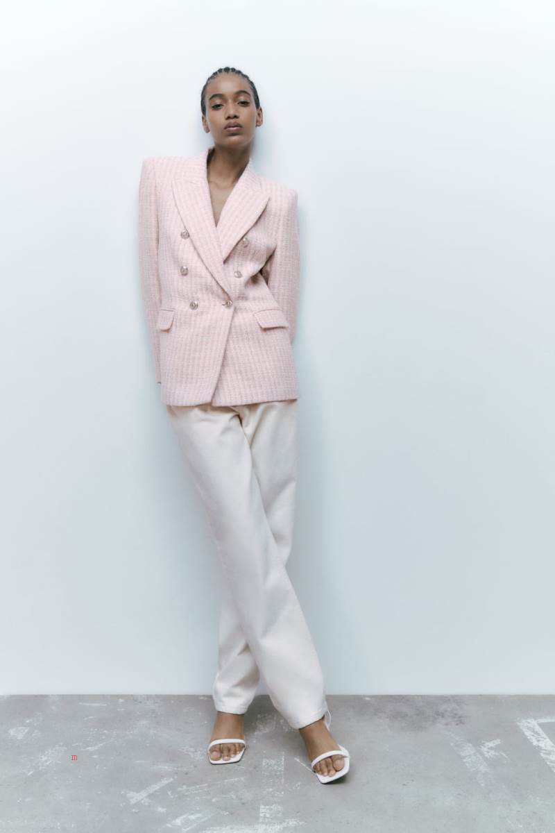 ZARA TEXTURED DOUBLE-BREASTED Blazers Dam Rosa Vita | MBQGZ-7105