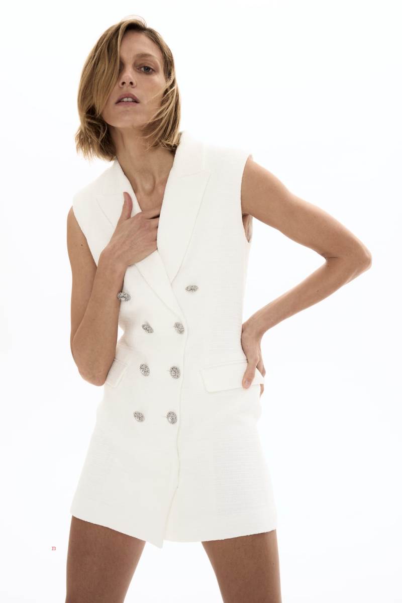 ZARA TEXTURED DRESS Kostym Väst Dam Vita | CBIET-5876