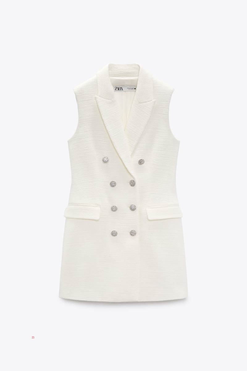 ZARA TEXTURED DRESS Kostym Väst Dam Vita | CBIET-5876