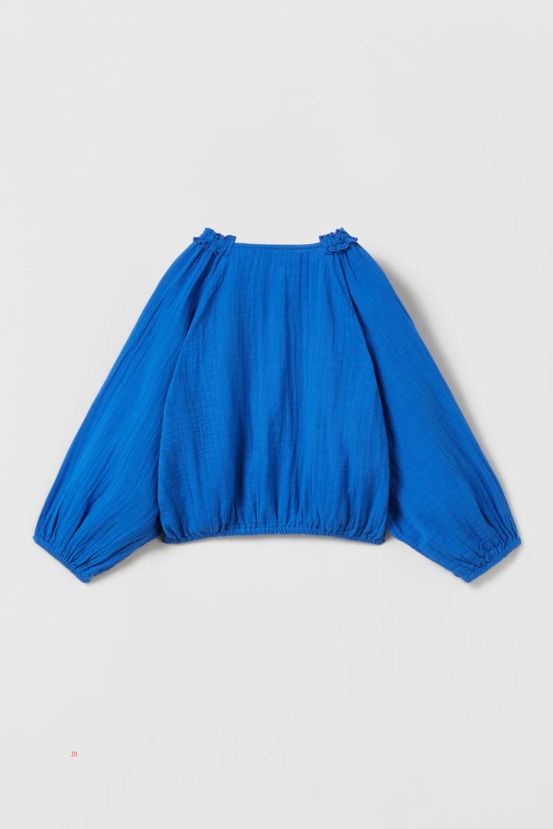 ZARA TEXTURED EMBROIDERED Blusar Tjej Indigo | RCJGL-2534