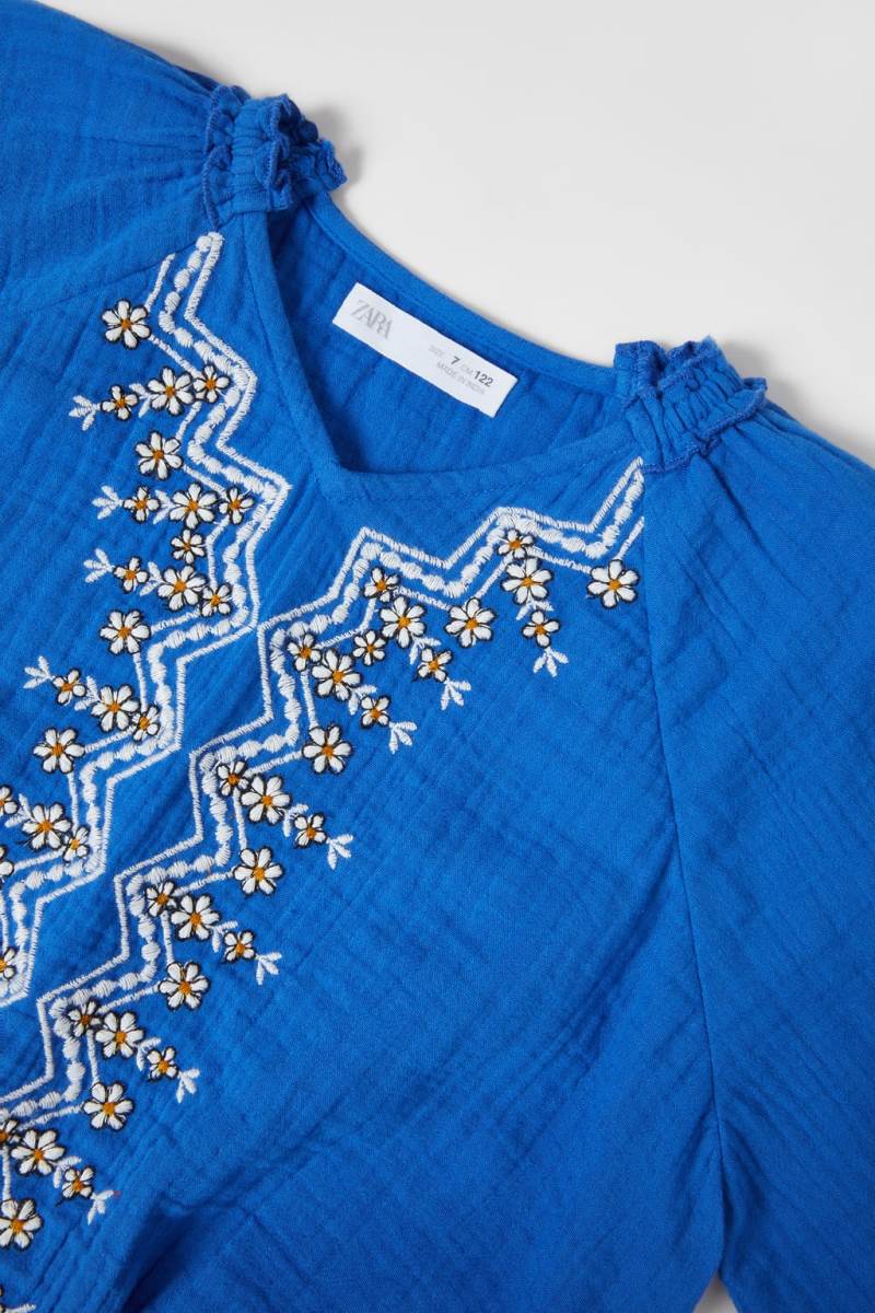 ZARA TEXTURED EMBROIDERED Blusar Tjej Indigo | RCJGL-2534