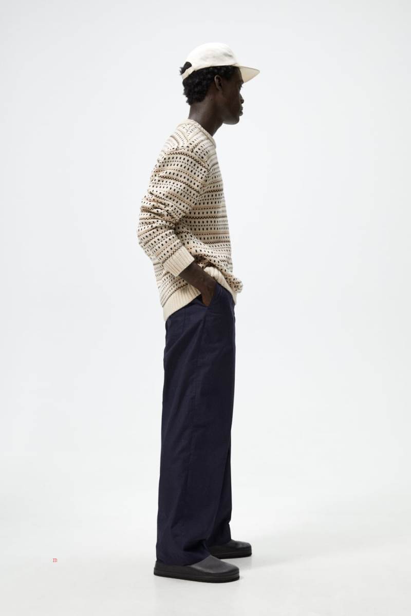 ZARA TEXTURED GEOMETRIC Tröjor Herr Vita | LPOKQ-3106