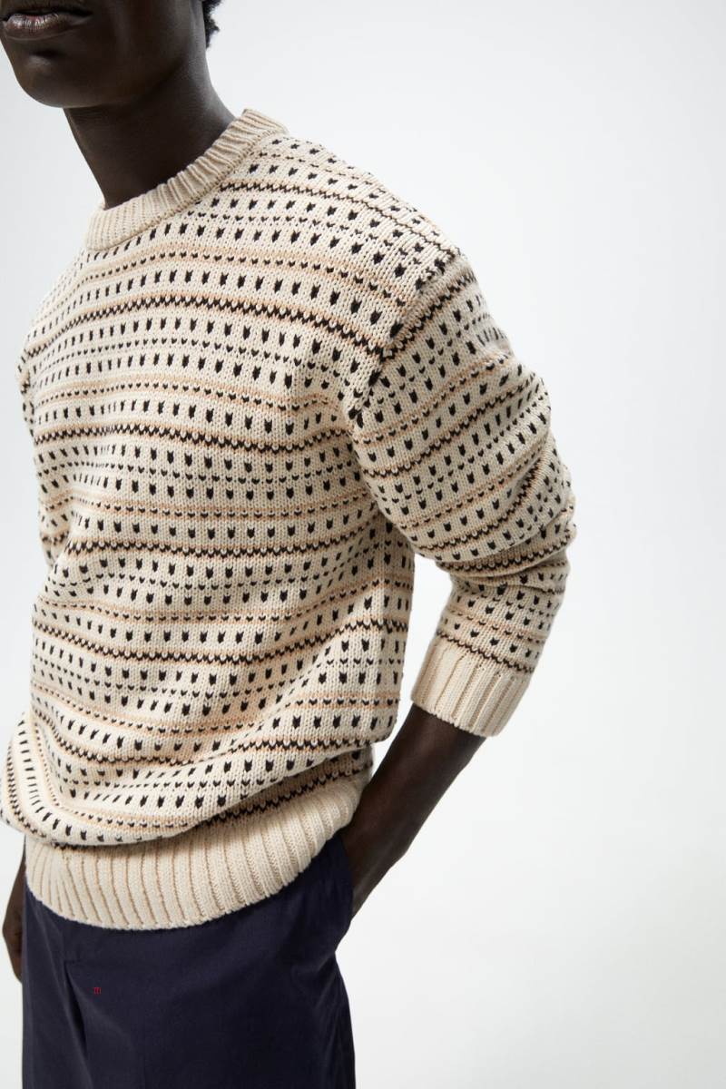 ZARA TEXTURED GEOMETRIC Tröjor Herr Vita | LPOKQ-3106