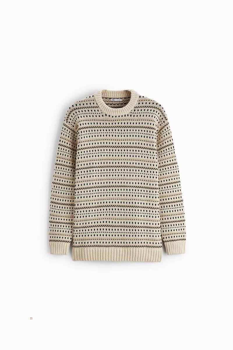 ZARA TEXTURED GEOMETRIC Tröjor Herr Vita | LPOKQ-3106