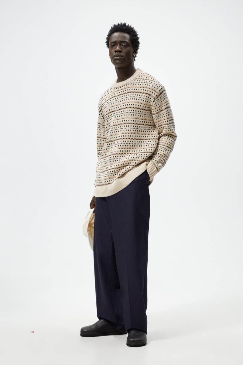 ZARA TEXTURED GEOMETRIC Tröjor Herr Vita | LPOKQ-3106