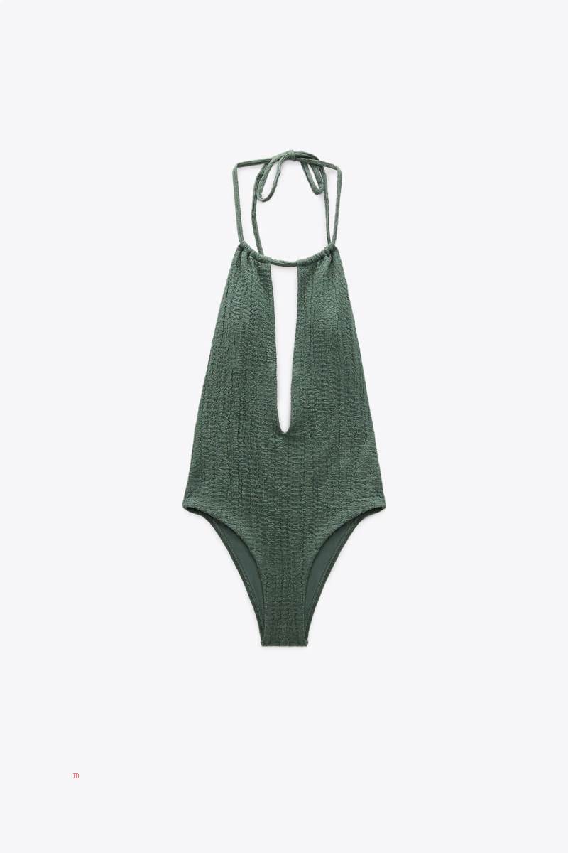 ZARA TEXTURED HALTERNECK Baddräkter Dam Gröna | MBSUR-9034