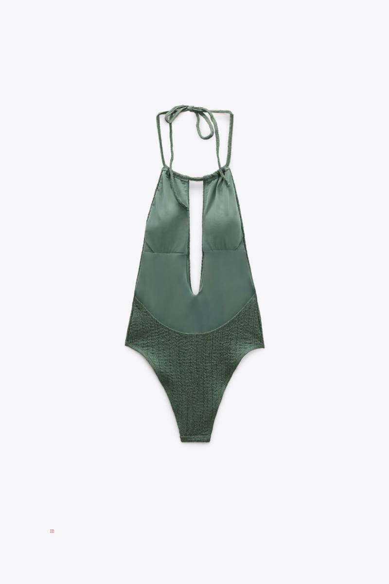 ZARA TEXTURED HALTERNECK Baddräkter Dam Gröna | MBSUR-9034