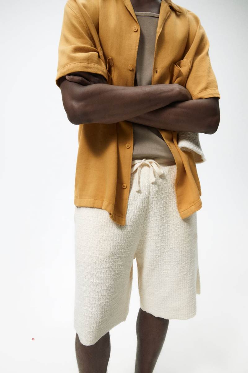 ZARA TEXTURED JOGGER BERMUDA Shorts Herr Grå Vita | FPOYG-6251