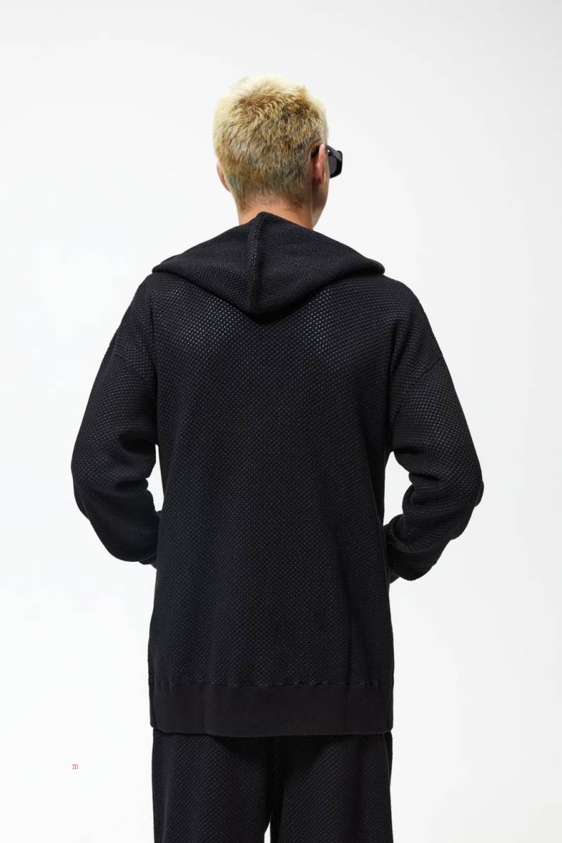 ZARA TEXTURED KNIT Hoodie Herr Svarta | OLMEV-3572