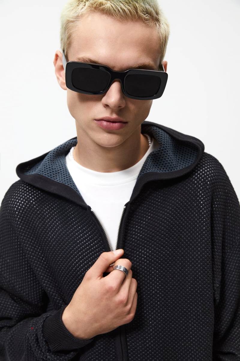 ZARA TEXTURED KNIT Hoodie Herr Svarta | OLMEV-3572
