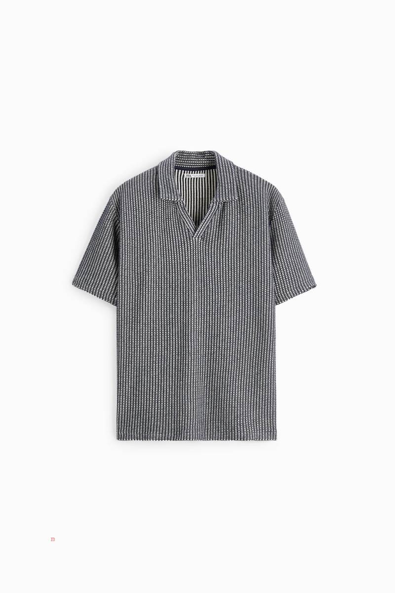ZARA TEXTURED KNIT Piketröja Herr Marinblå Blå | YXRMA-6214