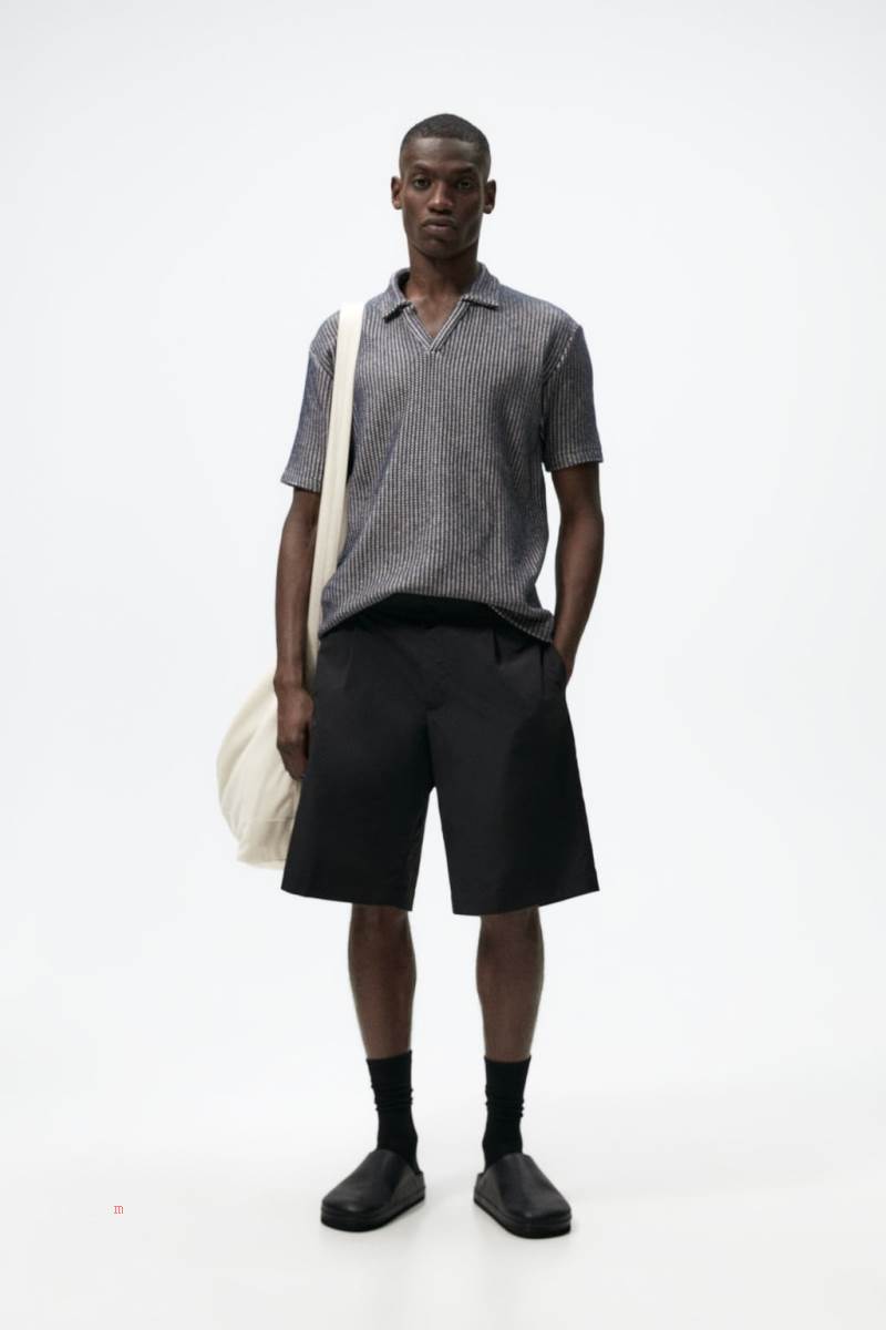 ZARA TEXTURED KNIT Piketröja Herr Marinblå Blå | YXRMA-6214