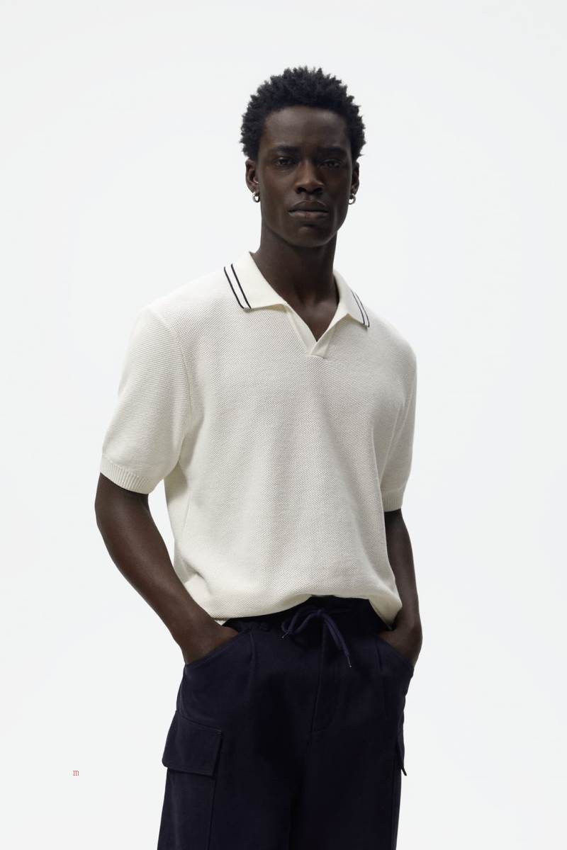ZARA TEXTURED KNIT Piketröja Herr Vita | FIQRS-0835