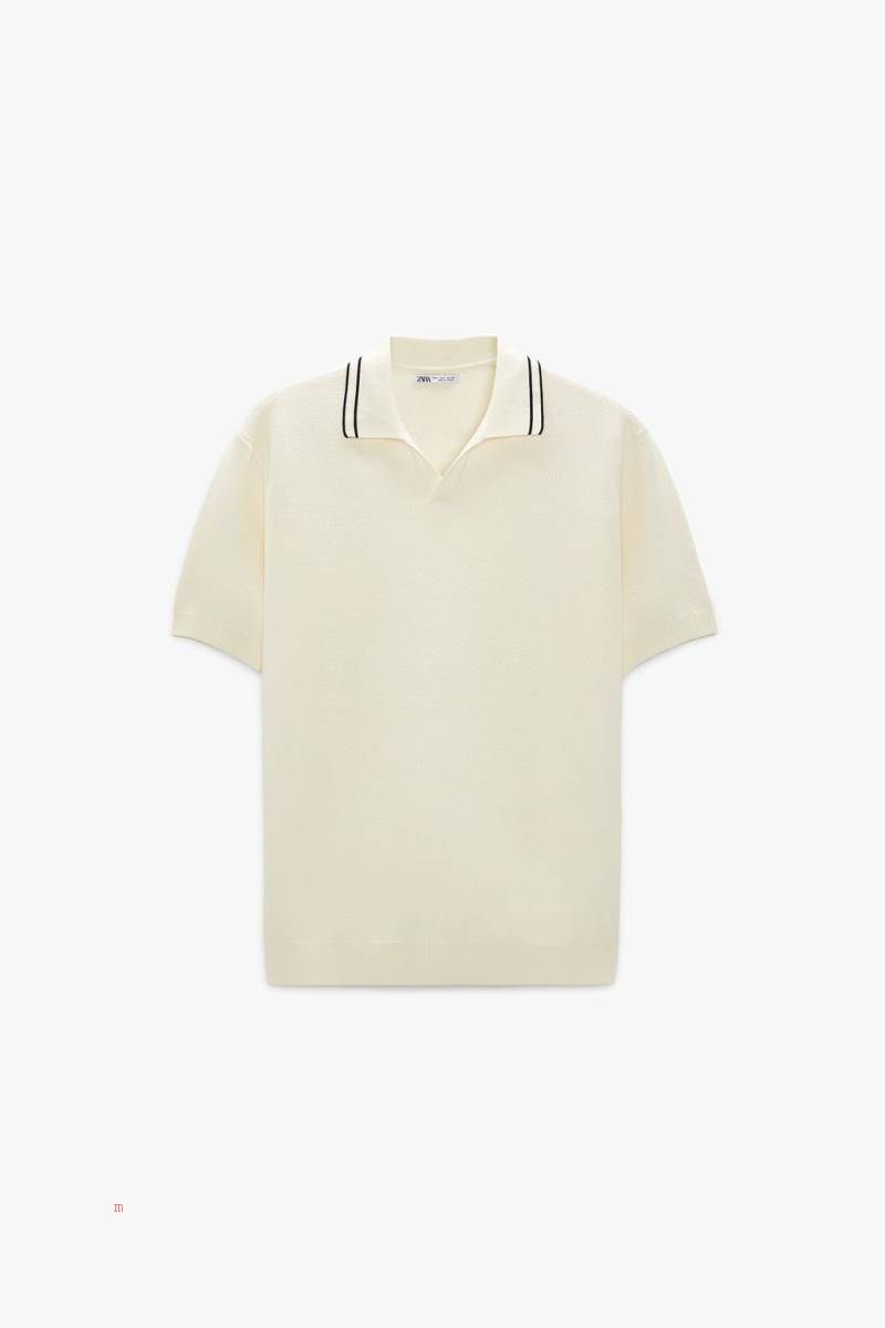 ZARA TEXTURED KNIT Piketröja Herr Vita | FIQRS-0835