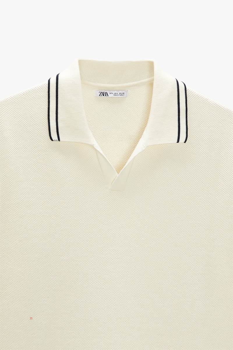 ZARA TEXTURED KNIT Piketröja Herr Vita | FIQRS-0835