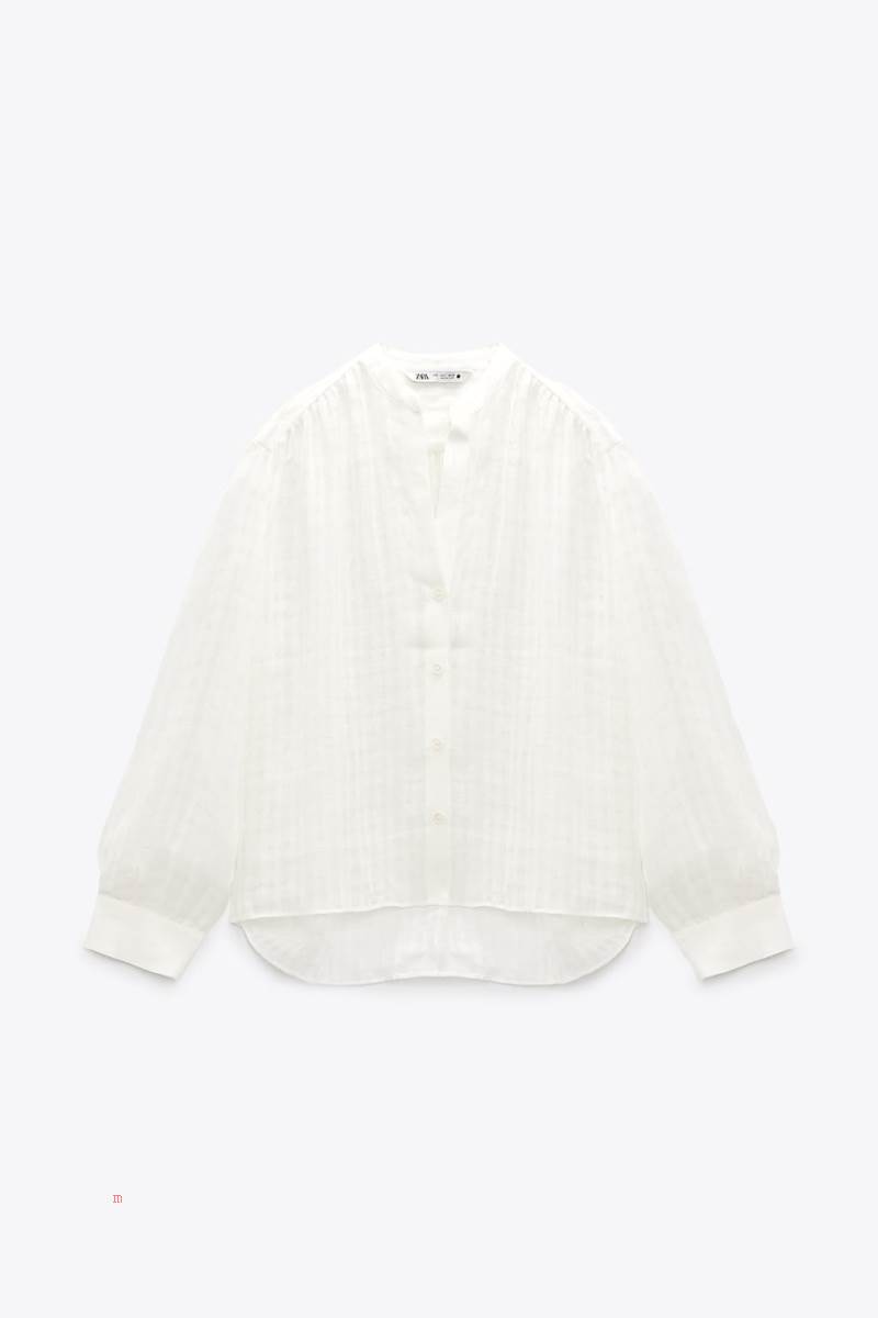 ZARA TEXTURED LINEN Blusar Dam Vita | RZQVX-0285