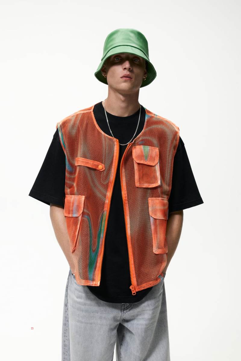 ZARA TEXTURED MESH Kostym Gilet Herr Orange | GXVIQ-2680
