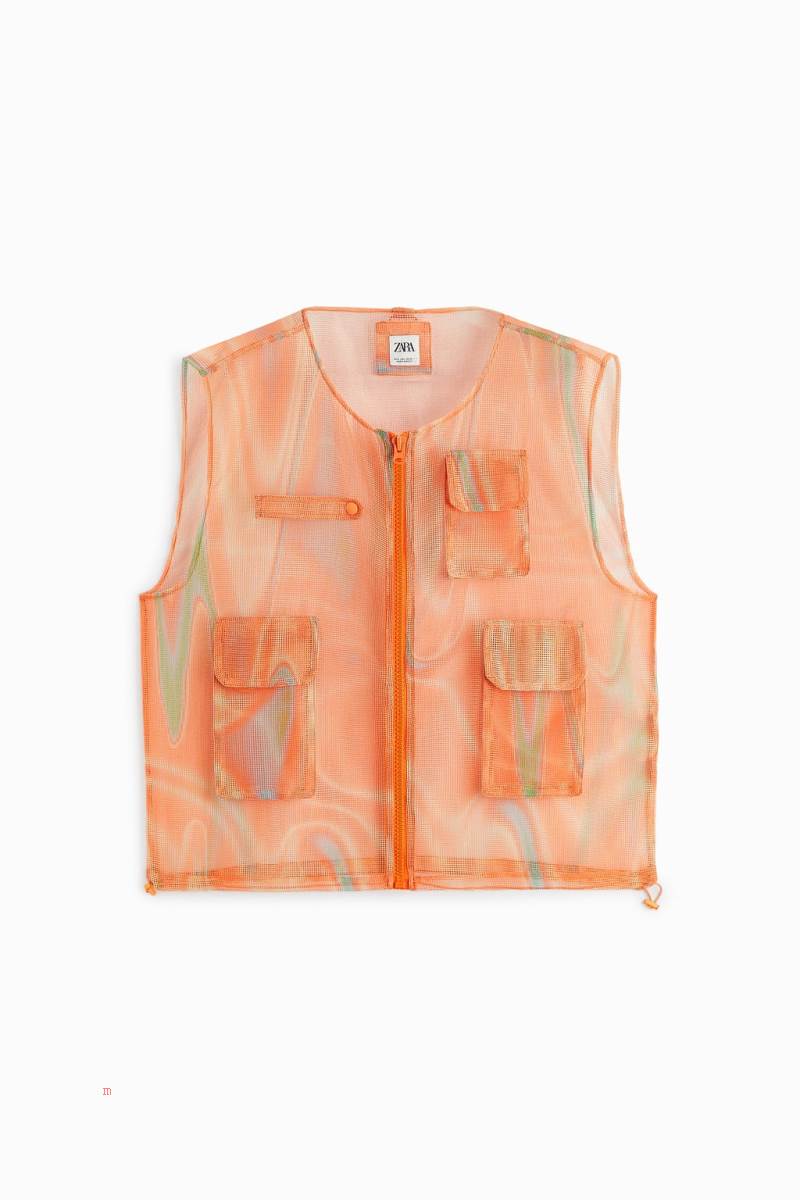 ZARA TEXTURED MESH Kostym Gilet Herr Orange | GXVIQ-2680