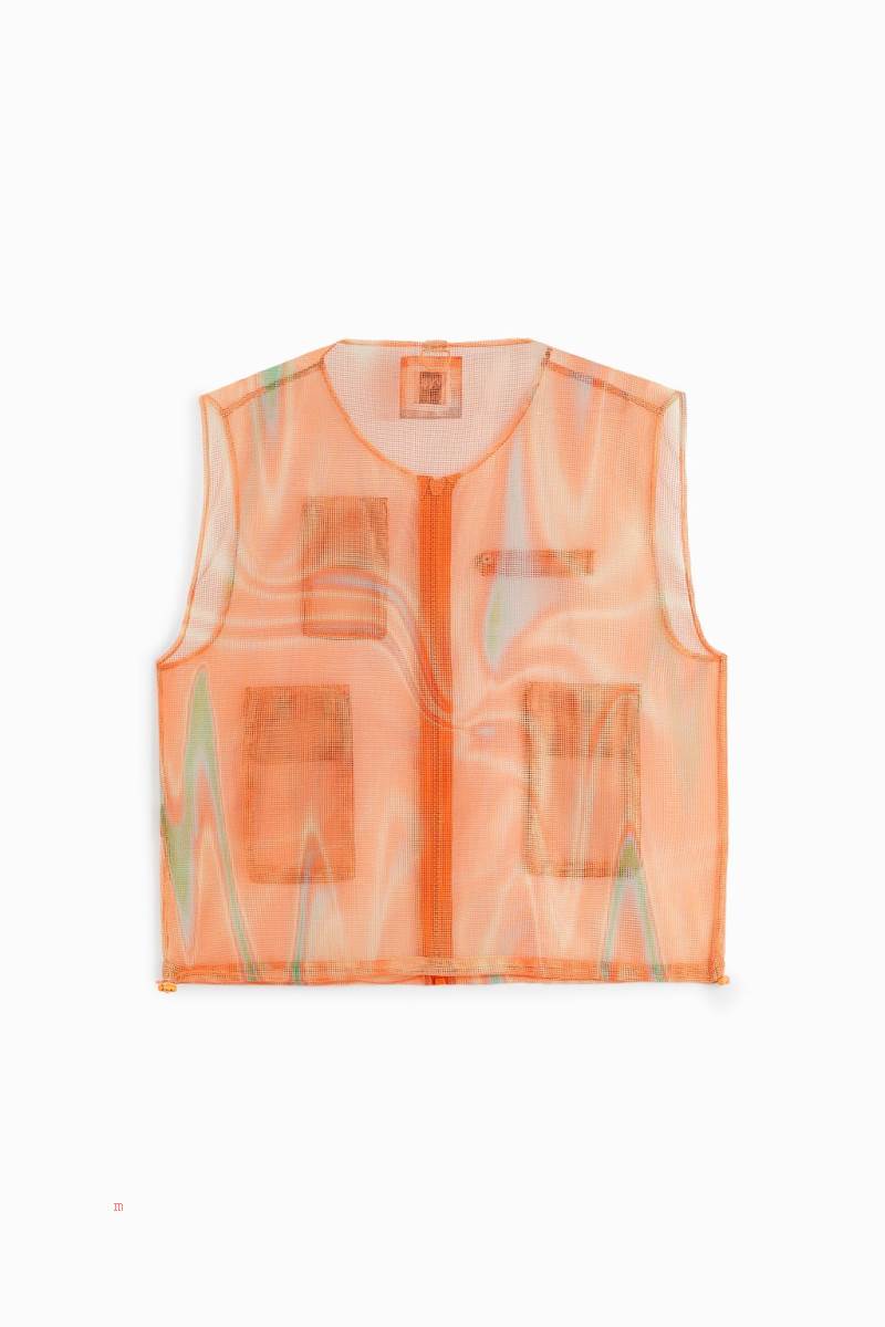 ZARA TEXTURED MESH Kostym Gilet Herr Orange | GXVIQ-2680