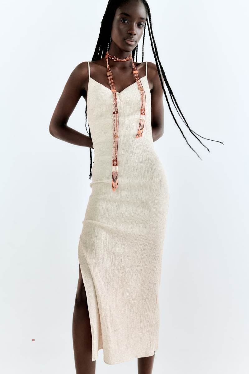 ZARA TEXTURED MIDI Klänning Dam Grå Vita | UINVP-1329