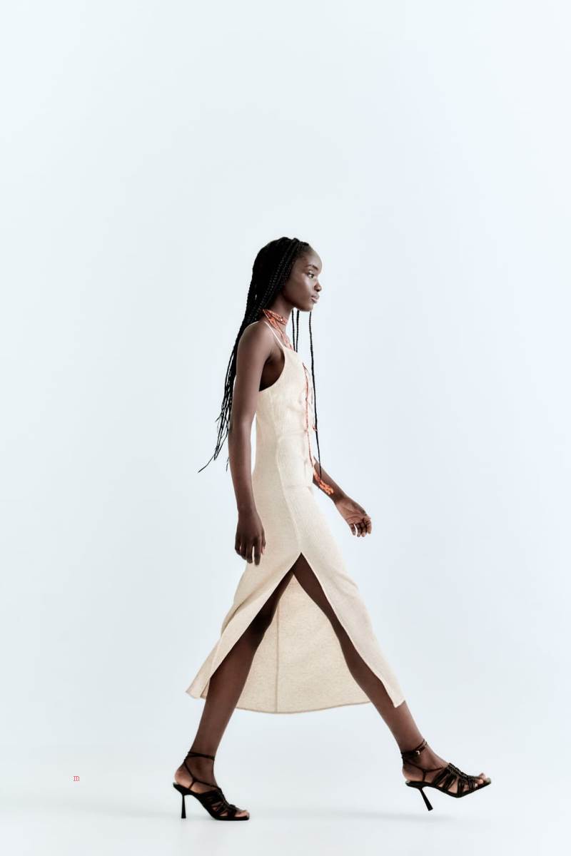 ZARA TEXTURED MIDI Klänning Dam Grå Vita | UINVP-1329