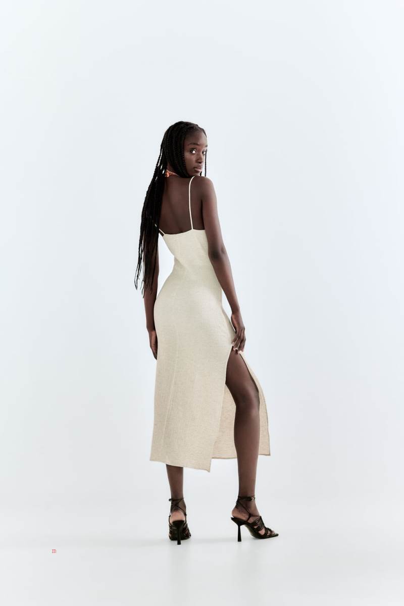 ZARA TEXTURED MIDI Klänning Dam Grå Vita | UINVP-1329