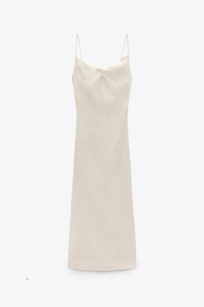 ZARA TEXTURED MIDI Klänning Dam Grå Vita | UINVP-1329