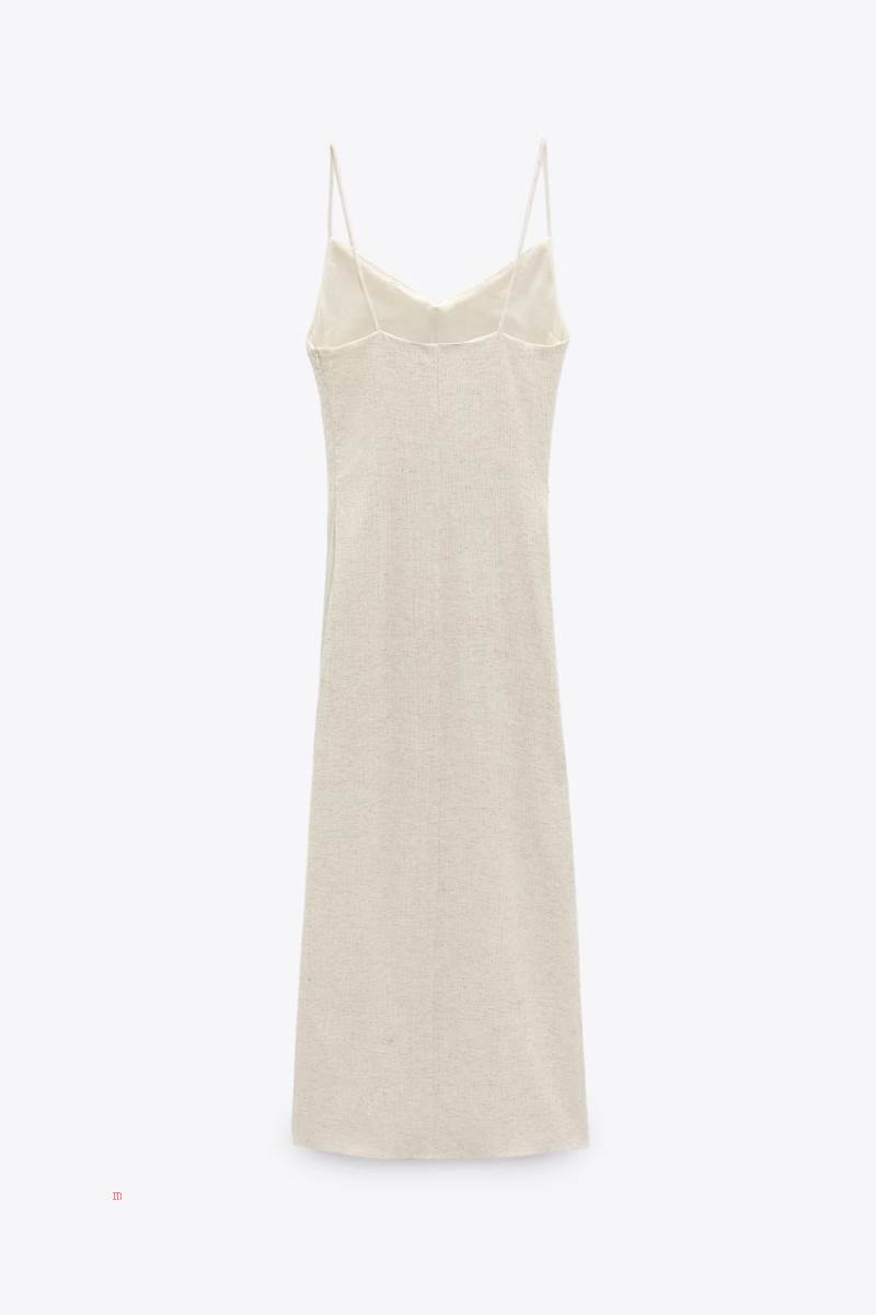 ZARA TEXTURED MIDI Klänning Dam Grå Vita | UINVP-1329