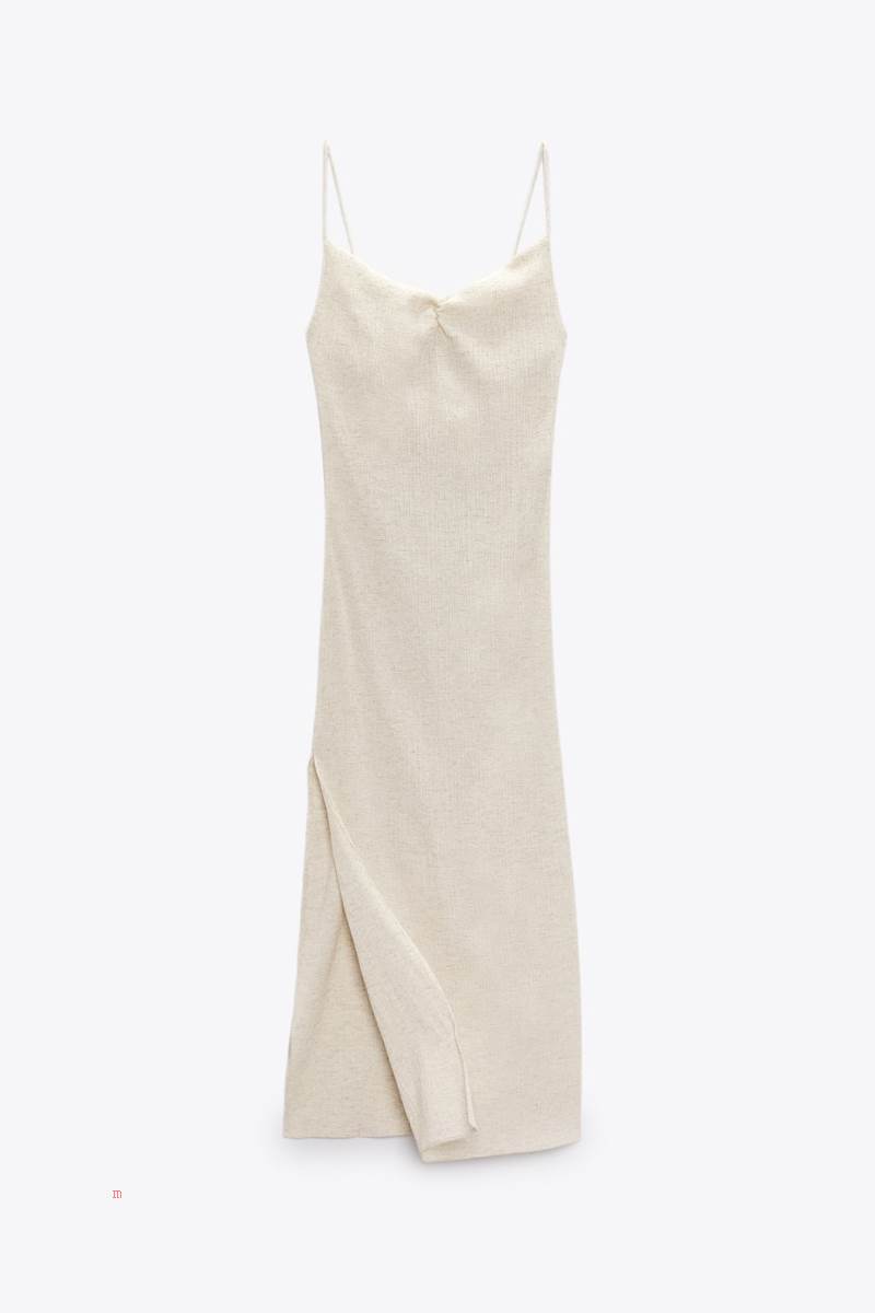 ZARA TEXTURED MIDI Klänning Dam Grå Vita | UINVP-1329