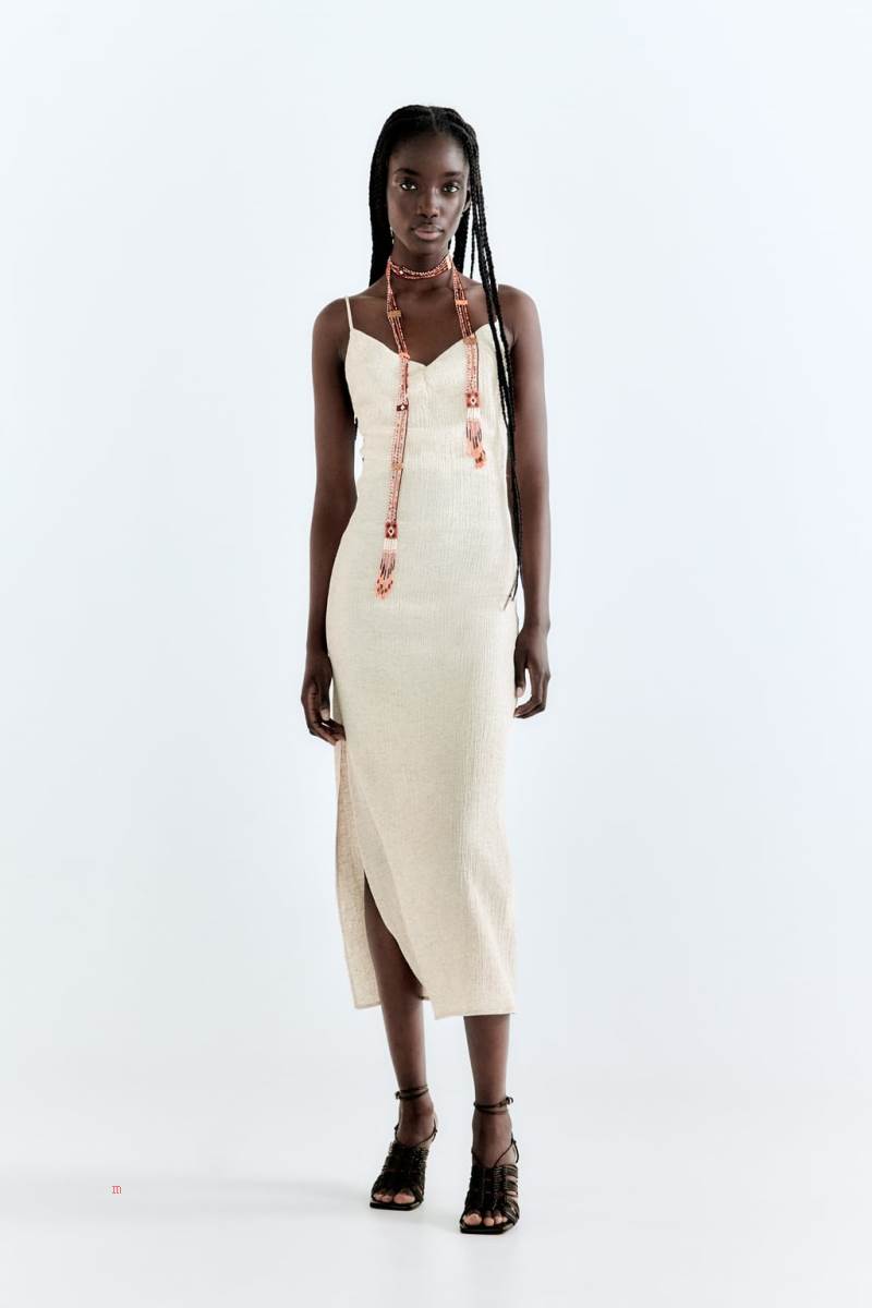 ZARA TEXTURED MIDI Klänning Dam Grå Vita | UINVP-1329