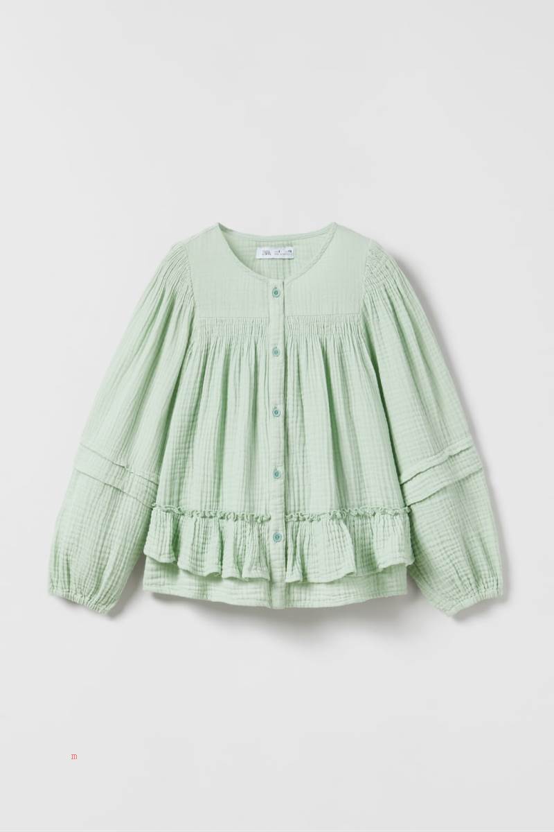 ZARA TEXTURED OVERSIZE WITH SHIRRING Blusar Tjej Gröna | BSTKA-3706