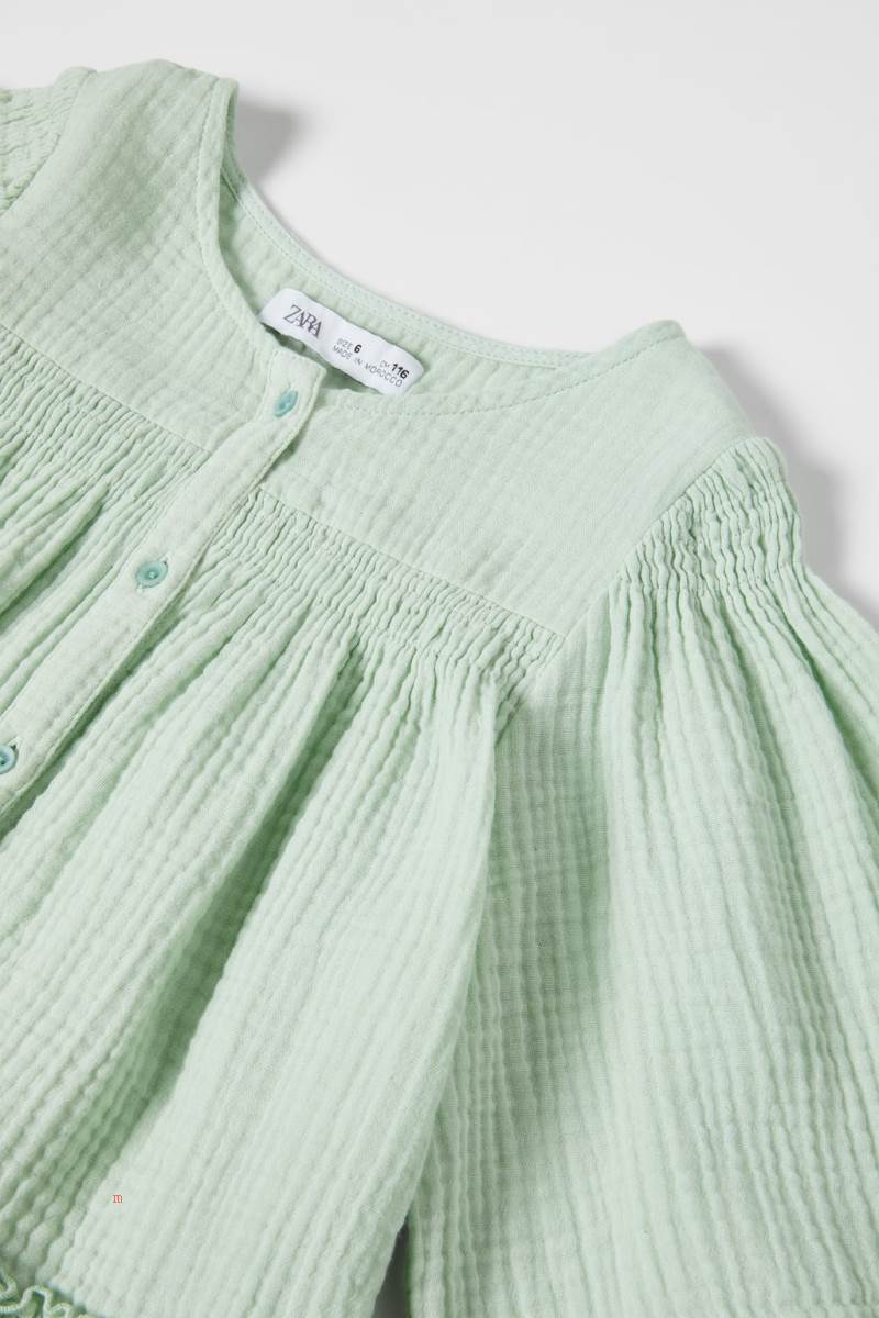 ZARA TEXTURED OVERSIZE WITH SHIRRING Blusar Tjej Gröna | BSTKA-3706