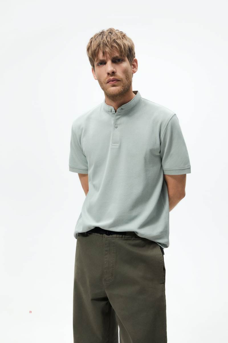 ZARA TEXTURED PIQUÉ Piketröja Herr Turkos | VPLZD-6179
