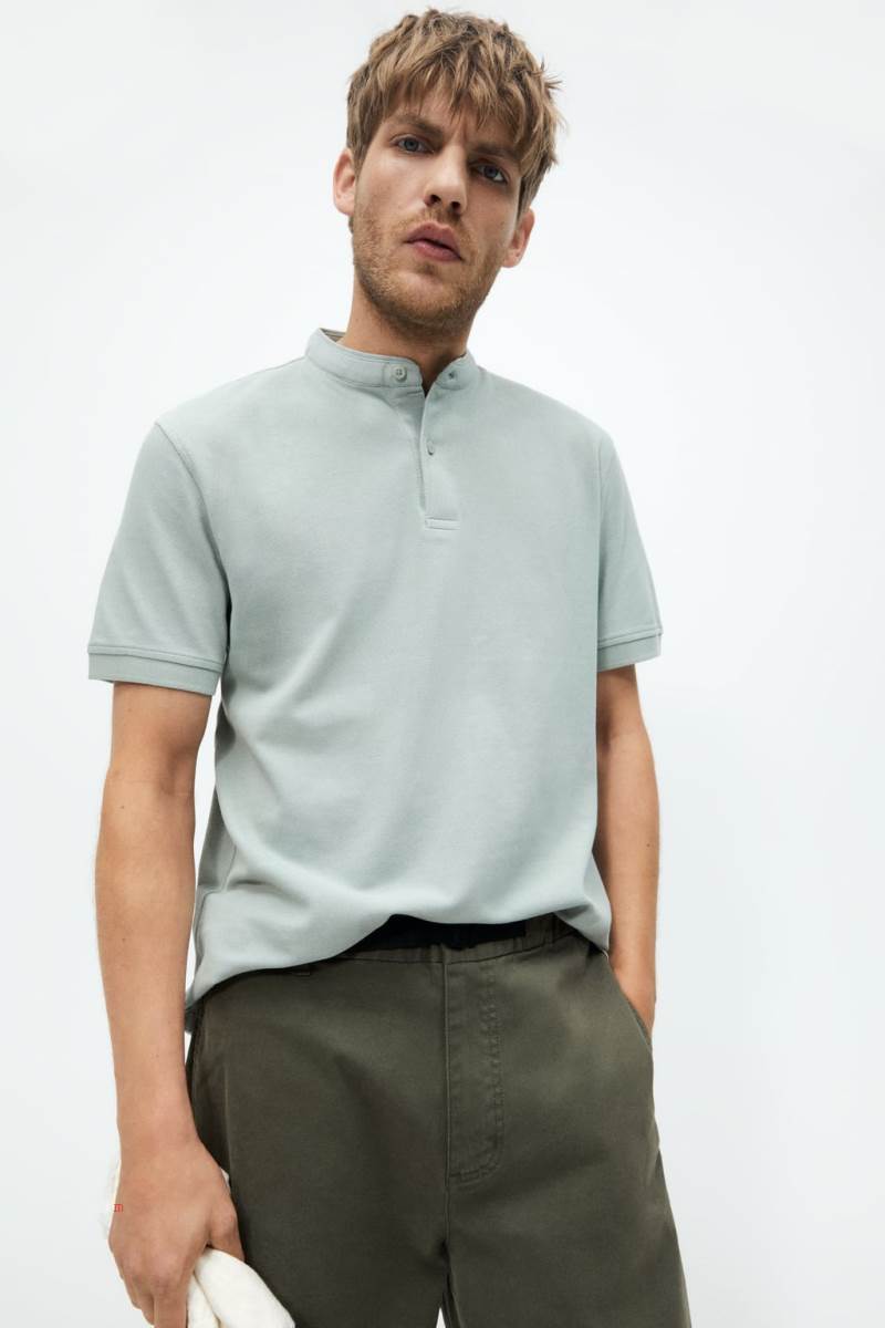 ZARA TEXTURED PIQUÉ Piketröja Herr Turkos | VPLZD-6179