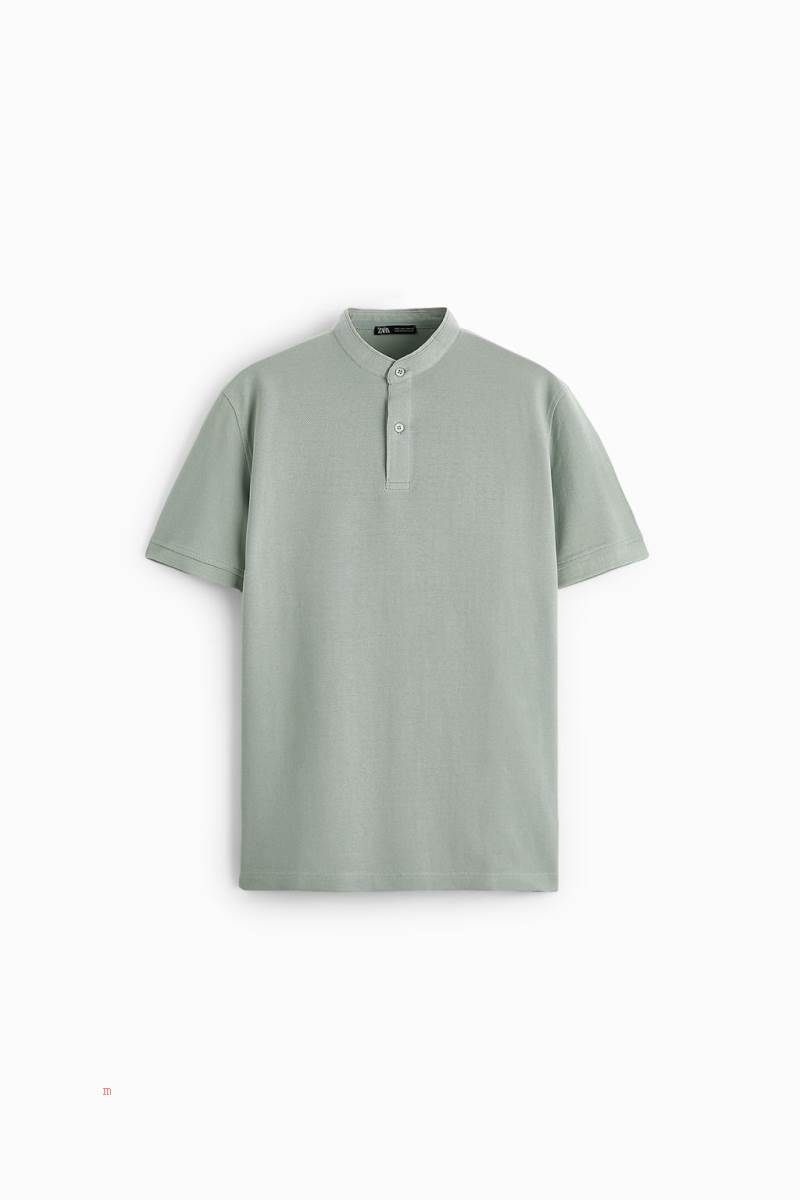 ZARA TEXTURED PIQUÉ Piketröja Herr Turkos | VPLZD-6179