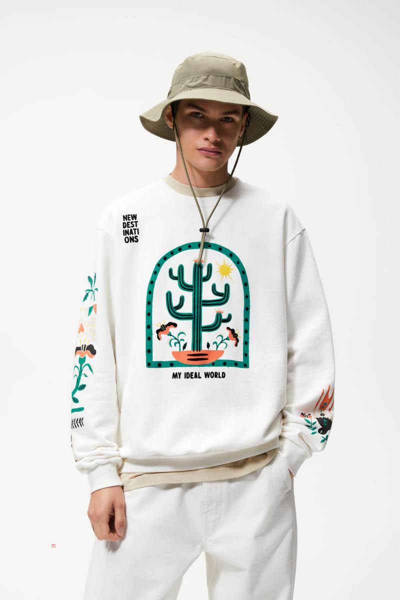 ZARA TEXTURED PRINT Sweatshirt Herr Vita | UZETA-6859