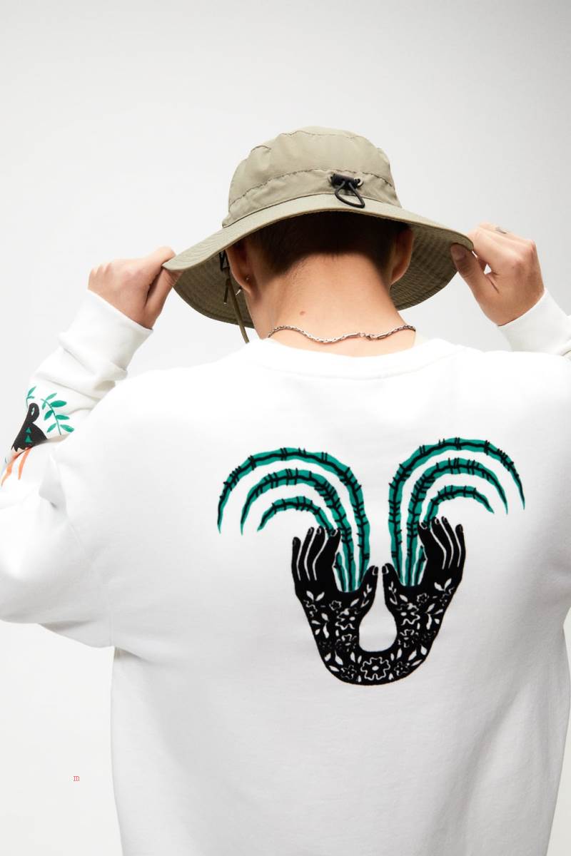 ZARA TEXTURED PRINT Sweatshirt Herr Vita | UZETA-6859
